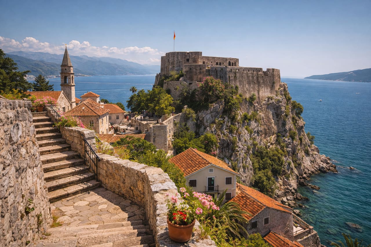 Fortezza di Herceg Novi con vista sul mare