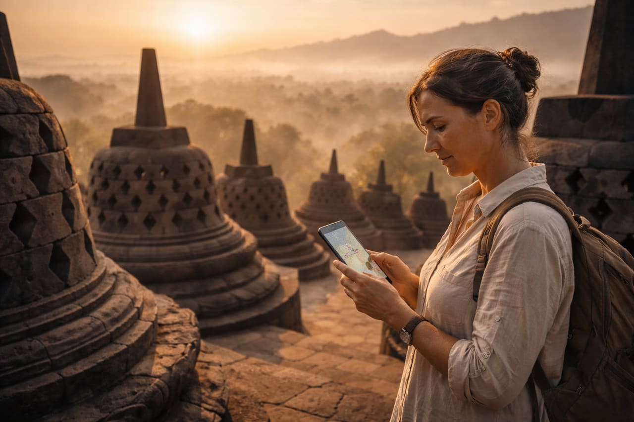 Borobudur Temple – un antico tempio buddhista sull’isola di Giava.
