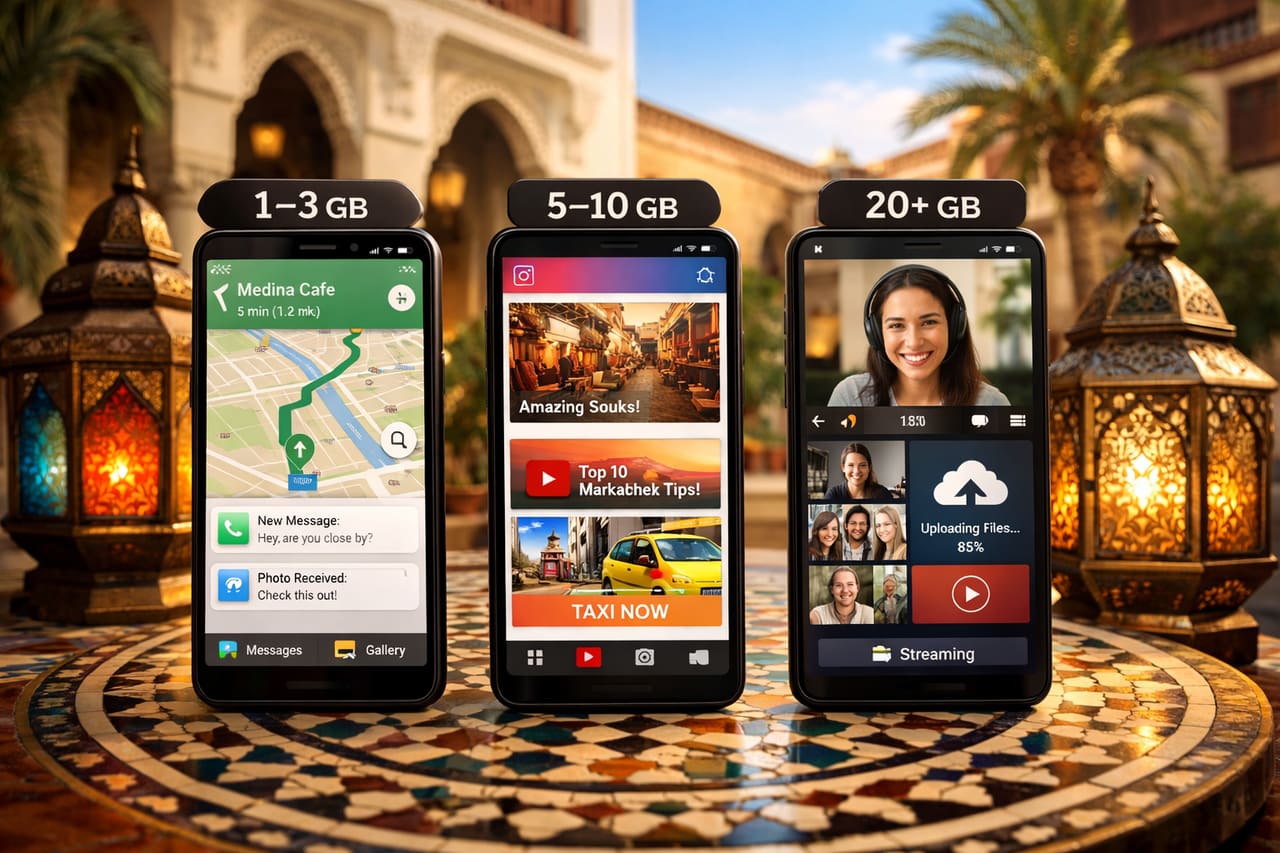 Quanti dati di internet mobile servono ai turisti in Marocco per navigazione e social network.