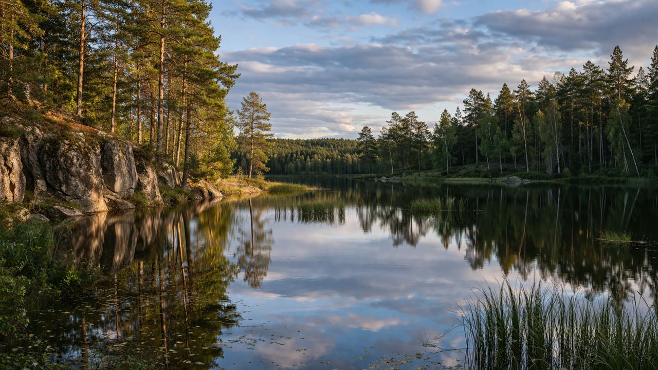 Озёра Куртна среди лесов с отражением в воде