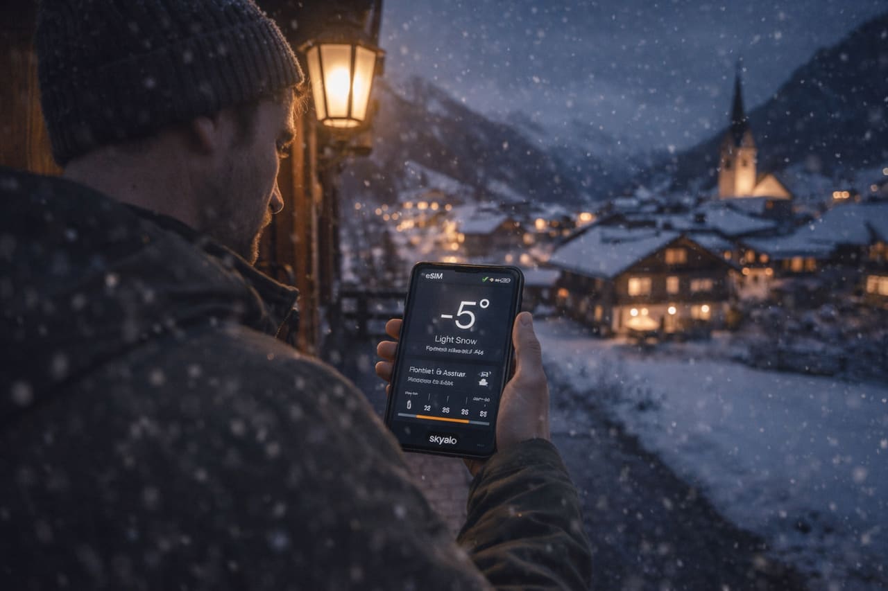 Controllo della temperatura a Kitzbühel tramite smartphone con eSIM per viaggiare in Austria