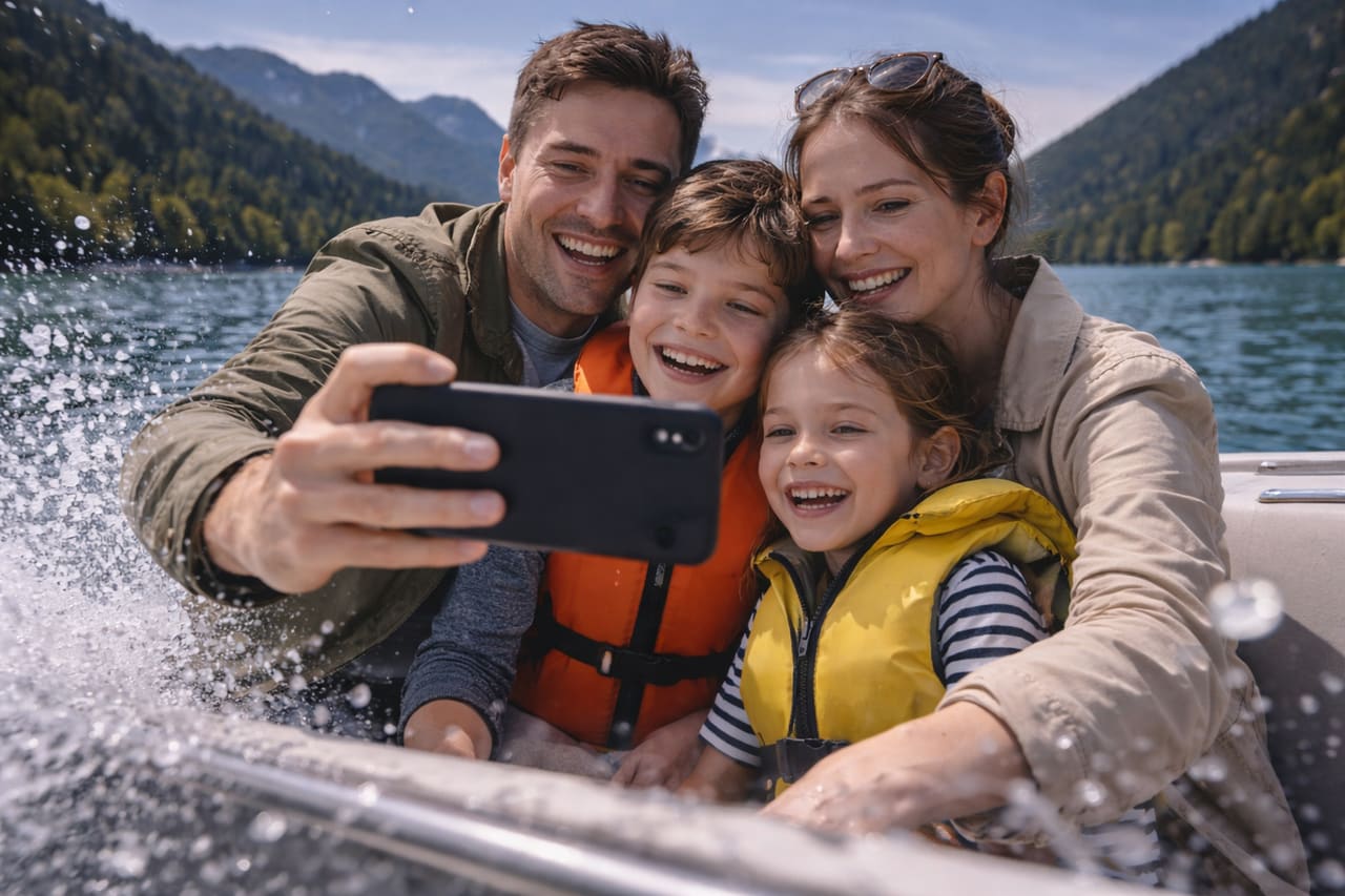 Ripresa del lago Wörthersee su smartphone con eSIM per viaggiare in Austria