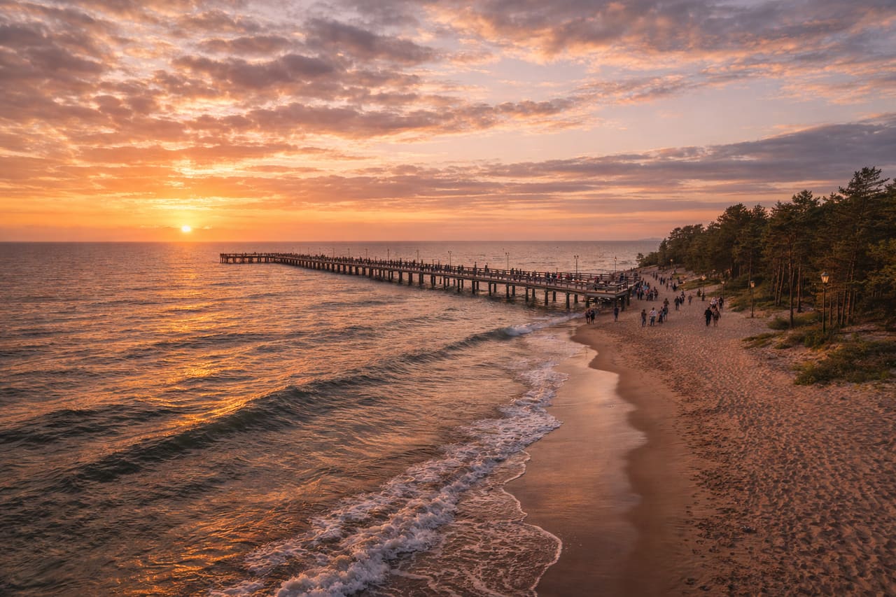 Lungo molo della località balneare di Palanga sulla costa del Mar Baltico