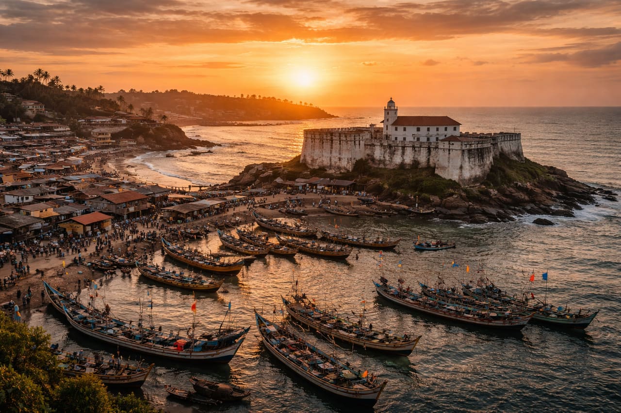 Costa e fortezza nella città di Axim