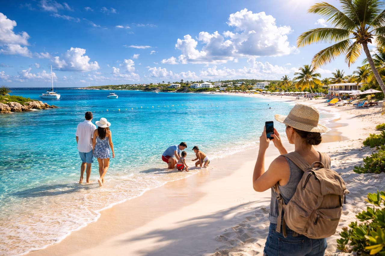 Shoal Bay East con turisti in relax