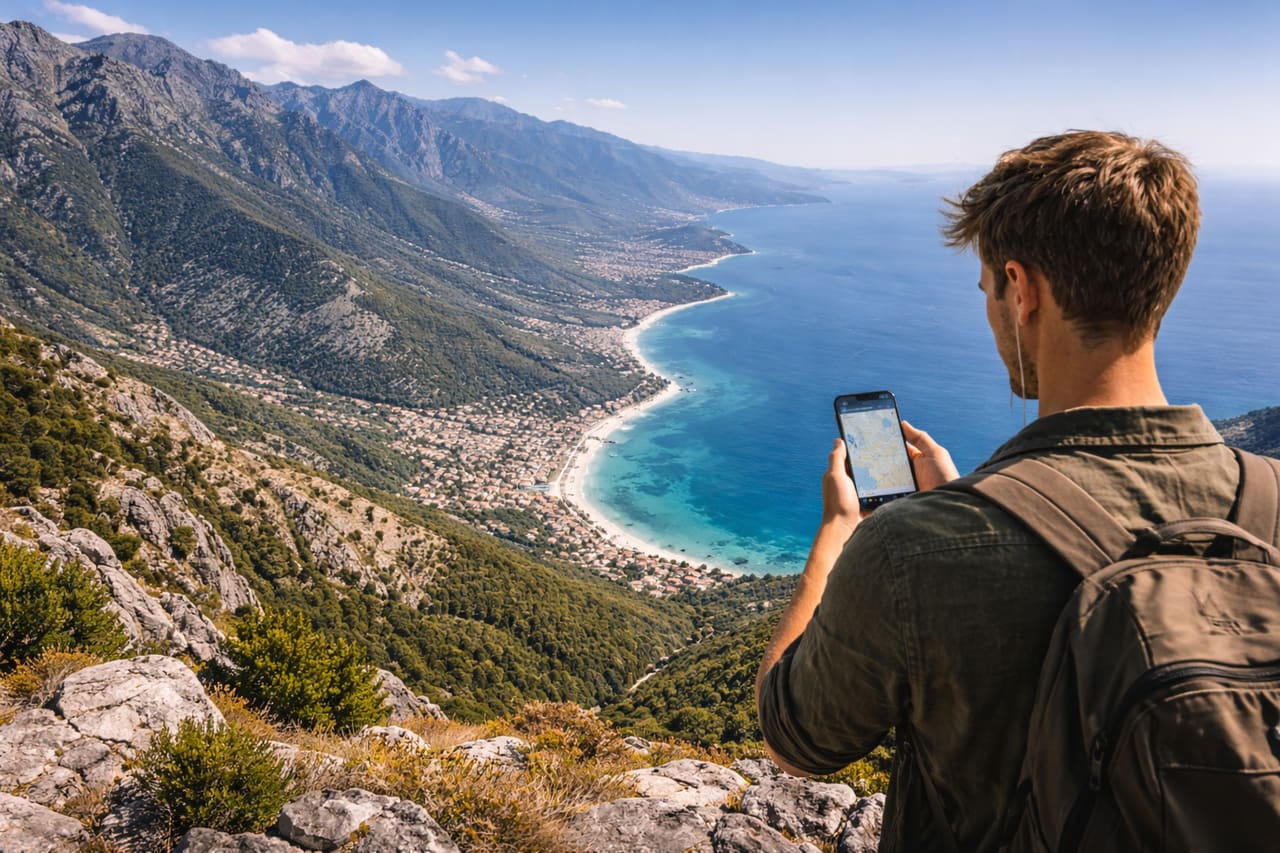 Mappa dell’itinerario in Albania con costa e montagne