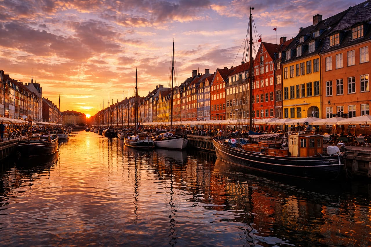 Lungomare di Nyhavn con case colorate a Copenaghen
