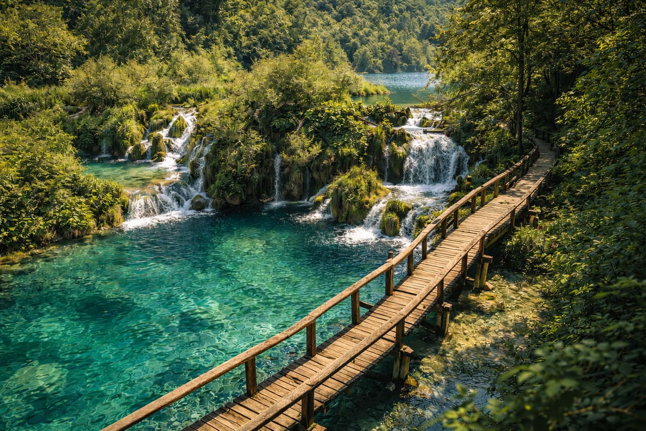 Plitvicer Seen und Wasserfälle eines Nationalparks in Kroatien