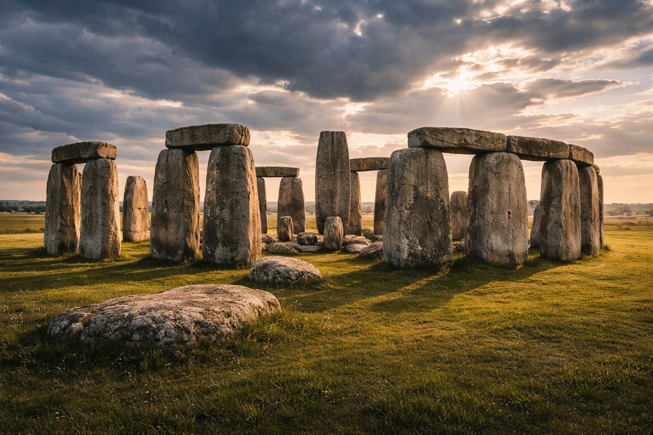 L’antico complesso megalitico di Stonehenge tra i campi verdi dell’Inghilterra
