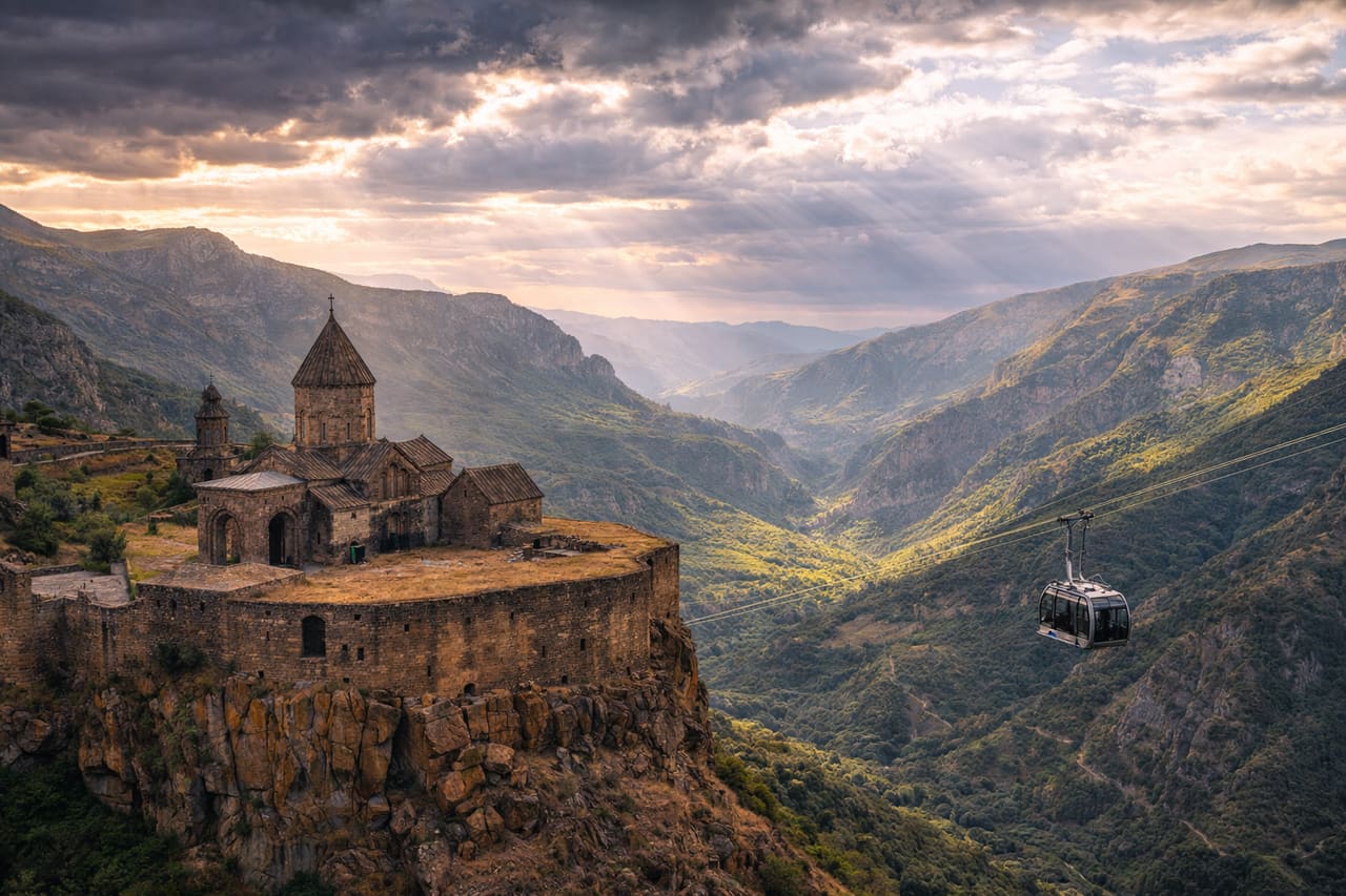 Monastero di Tatev sul bordo della gola