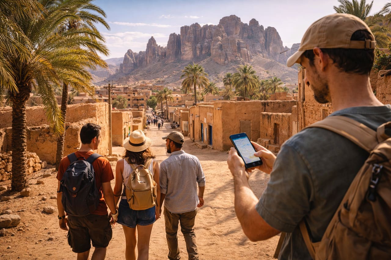 Oasi di Djanet ai piedi dell’altopiano del Tassili in Algeria