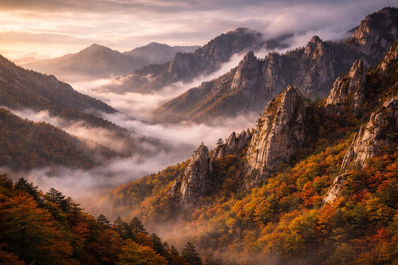Горы Сораксан с осенними красками