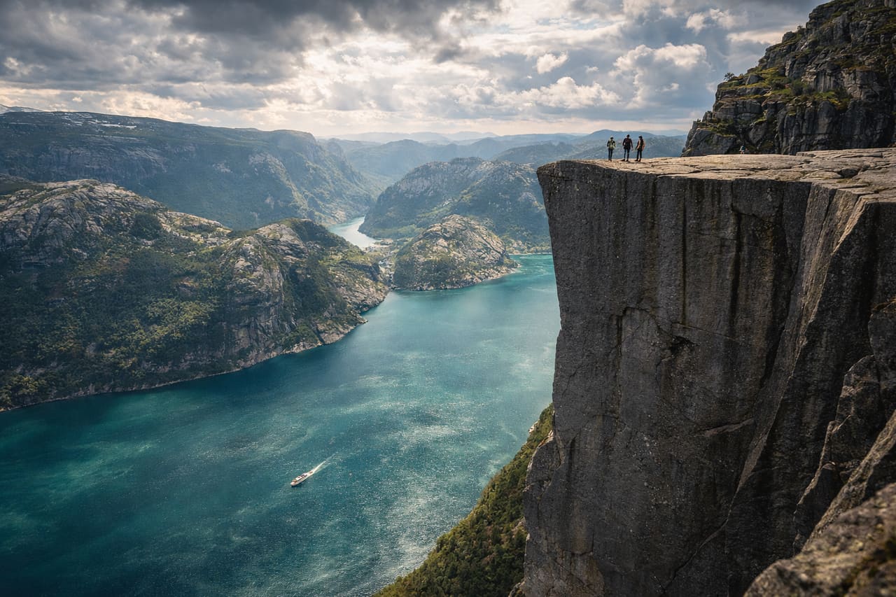 Preikestolen sopra il Lysefjord – turisti in cima alla celebre scogliera norvegese