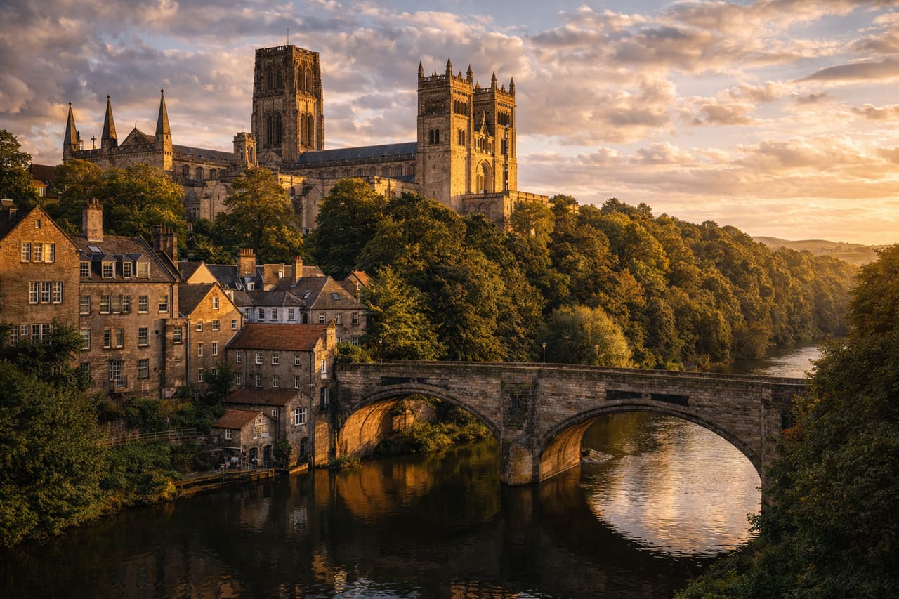 La Cattedrale di Durham sulla collina sopra il fiume Wear