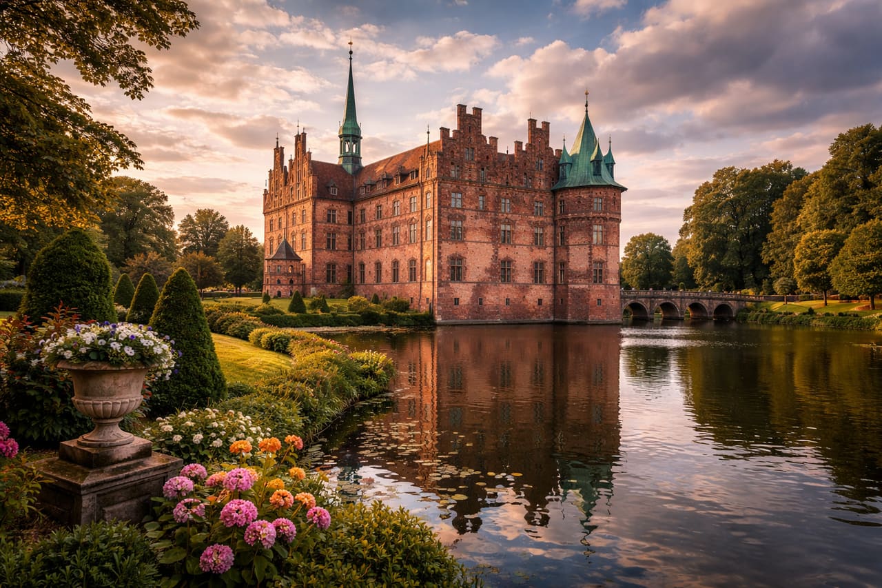 Castello di Egeskov e fossato con acqua