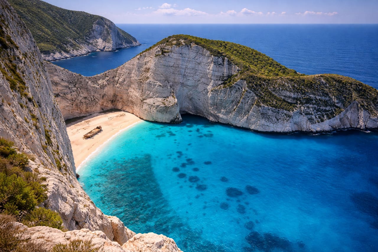 Baia del Navagio a Zante con il relitto della nave