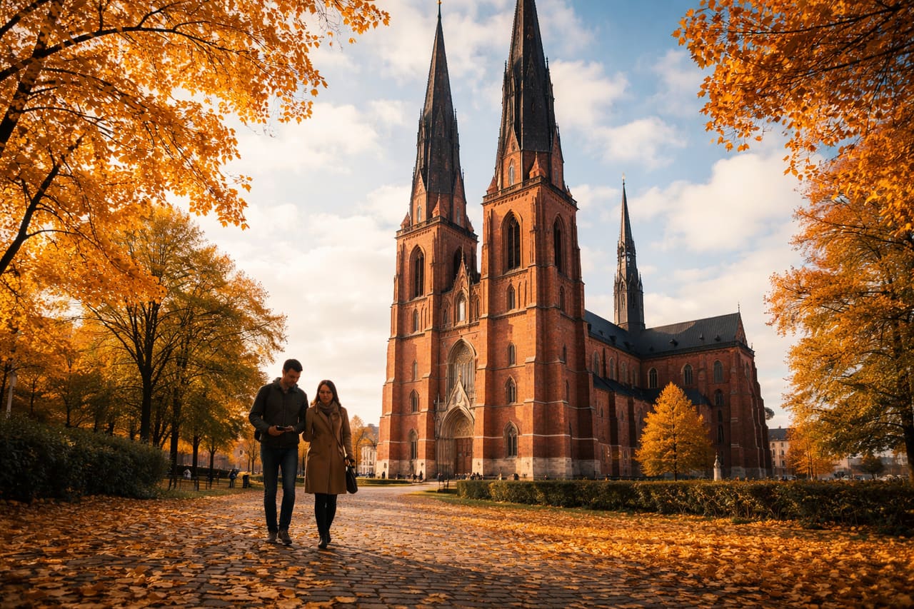 Cattedrale di Uppsala e turisti sullo sfondo