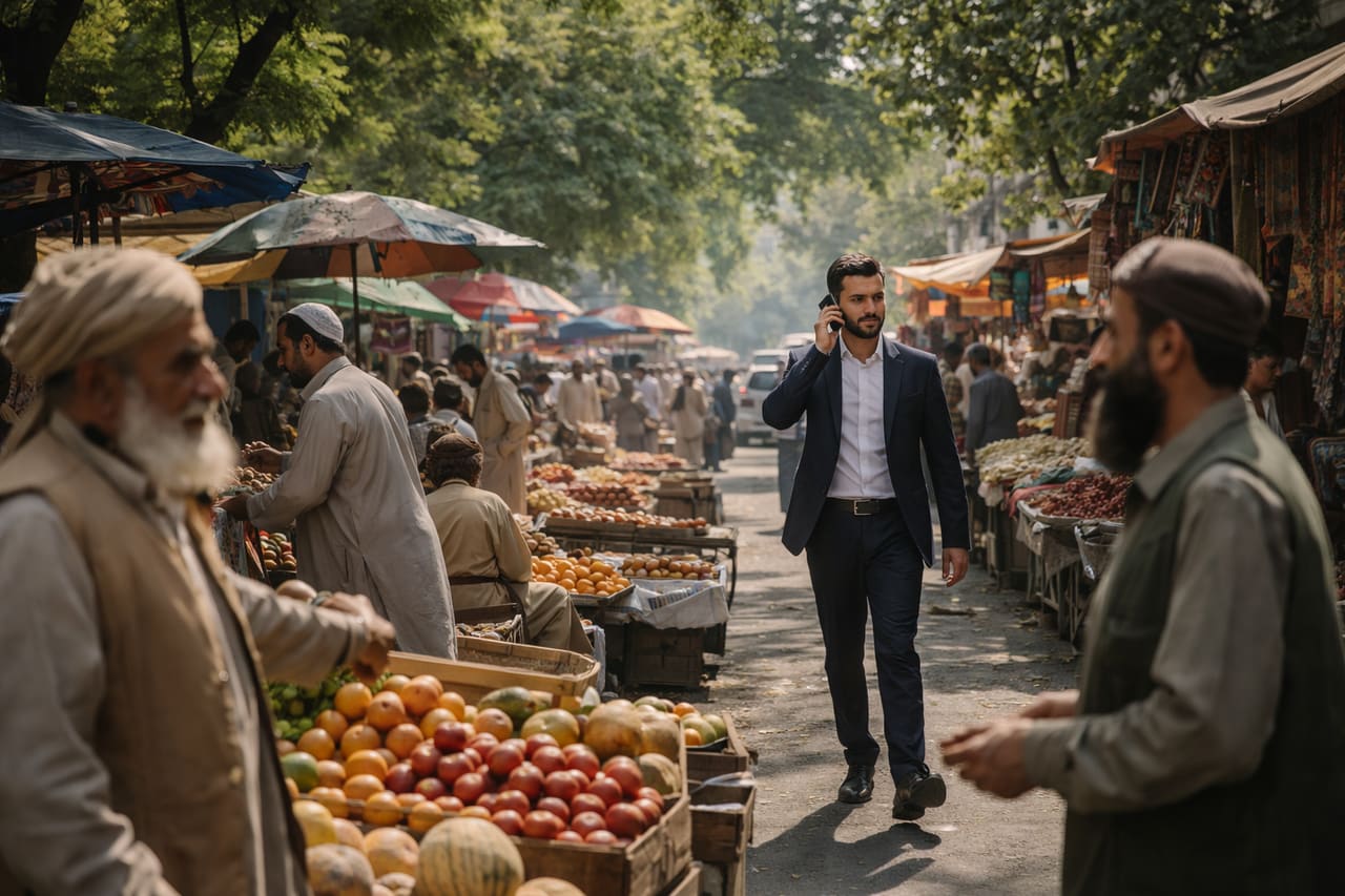 Jalalabad e una donna d’affari con smartphone