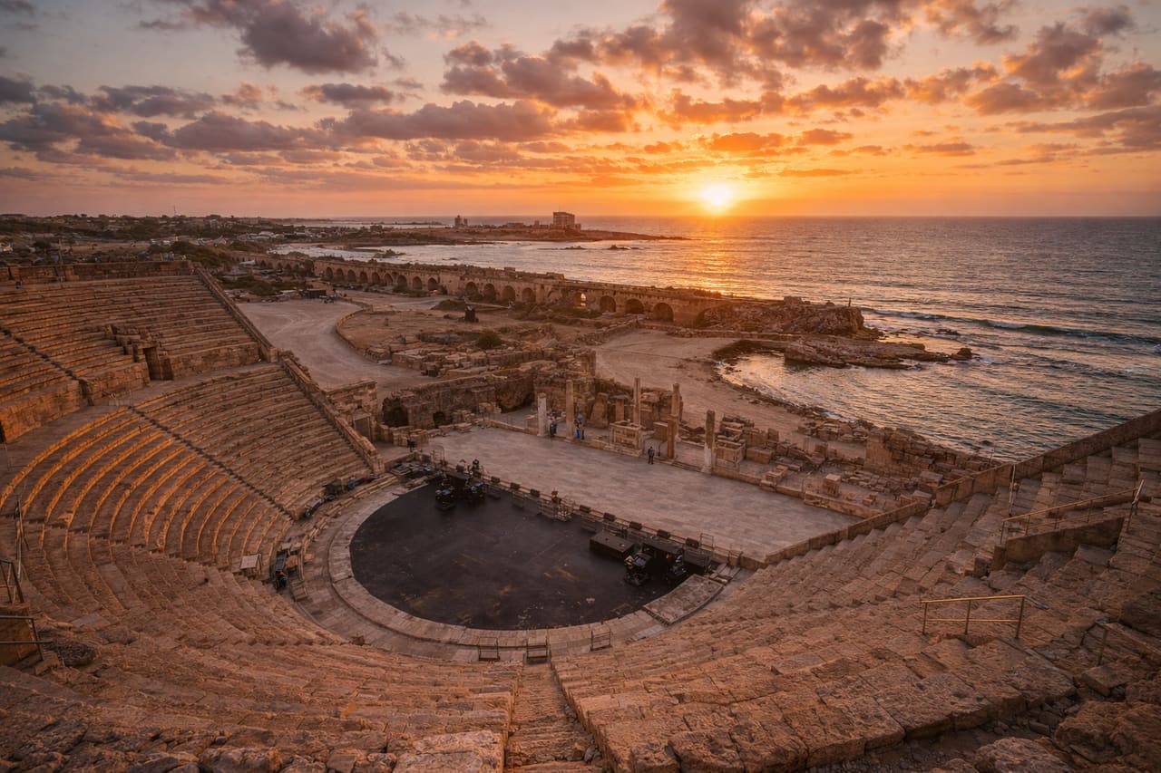 Le rovine romane di Cesarea e l’antico anfiteatro sul Mediterraneo