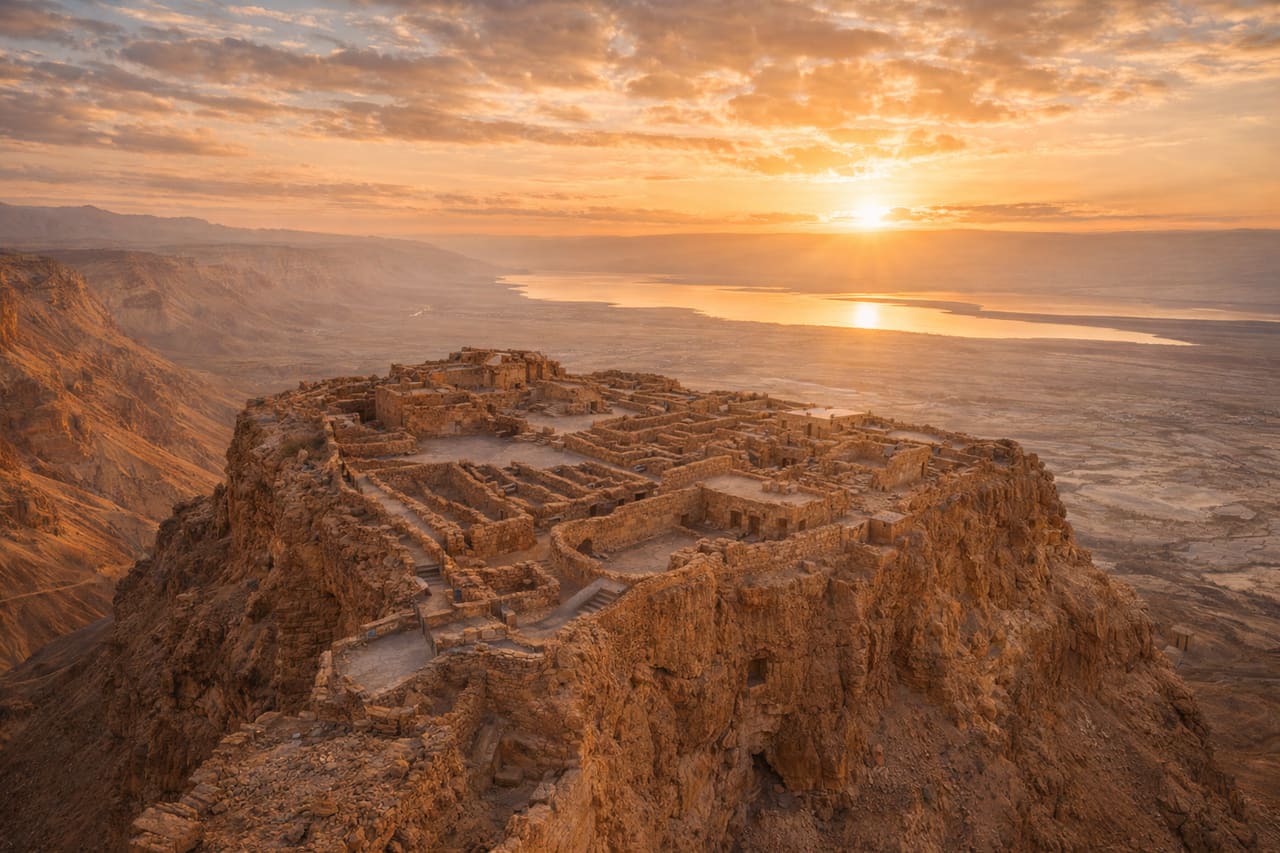 La fortezza di Masada sulla cima di una roccia nel deserto