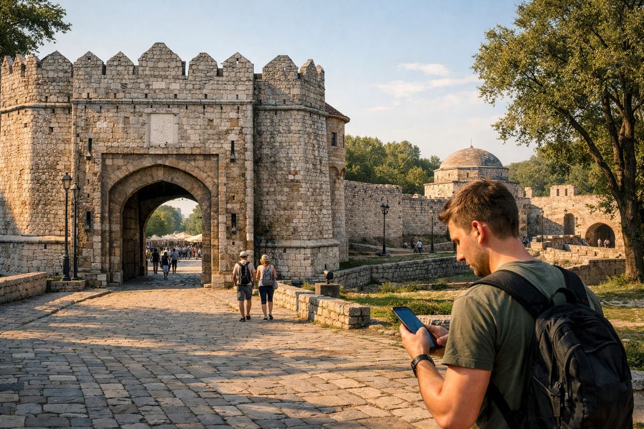 La storica Fortezza di Niš in Serbia con massicce mura di pietra e cortili interni.