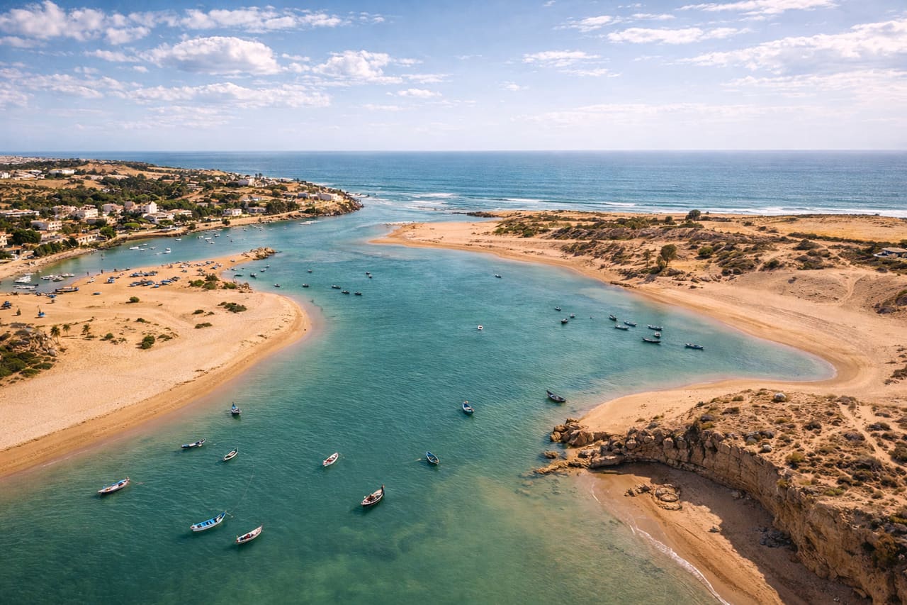 Laguna della città di Oualidia sulla costa del Marocco.