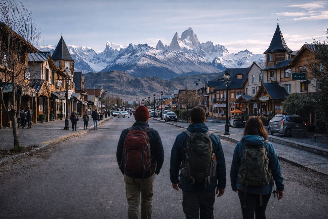 El Calafate in Patagonia e viaggiatore che controlla gli orari delle escursioni tramite eSIM