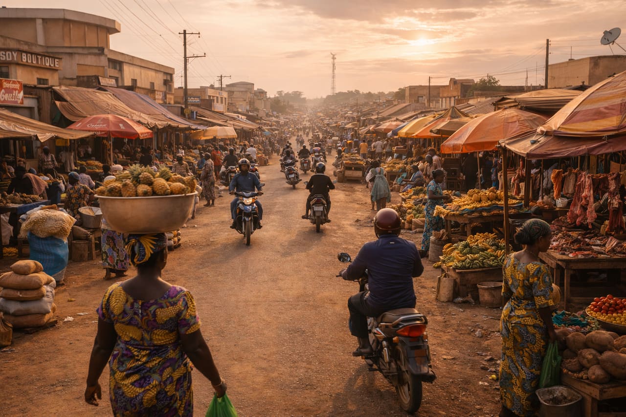 Parakou med gader, markeder og atmosfæren i en nordlig by i Benin