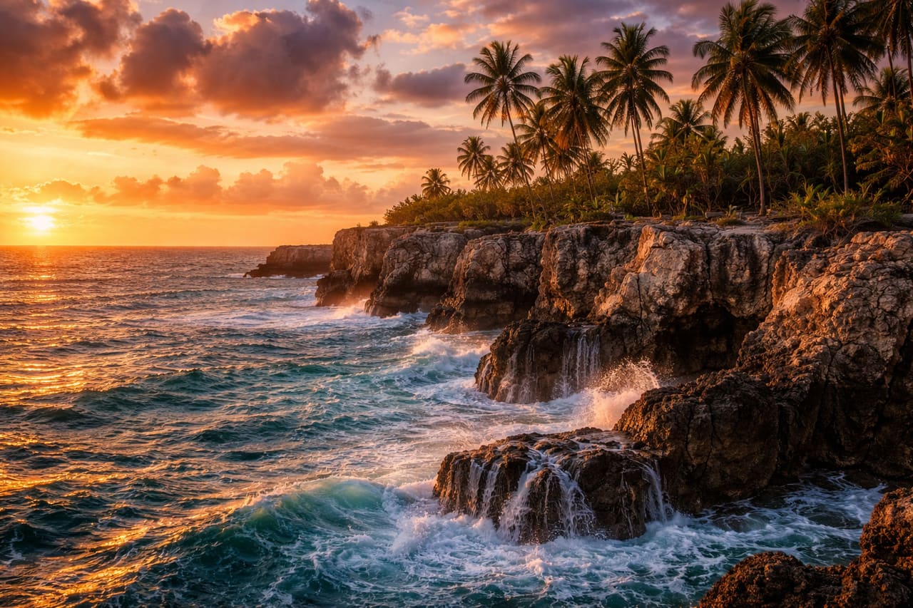 Tramonto sulle scogliere di Negril con vista sul Mar dei Caraibi