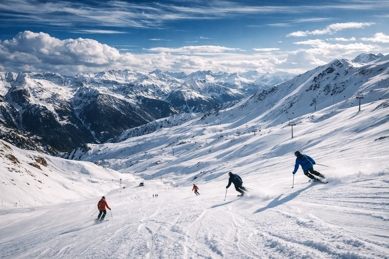 Grandvalira Ski Resort Andorra pendii montani e sciatori