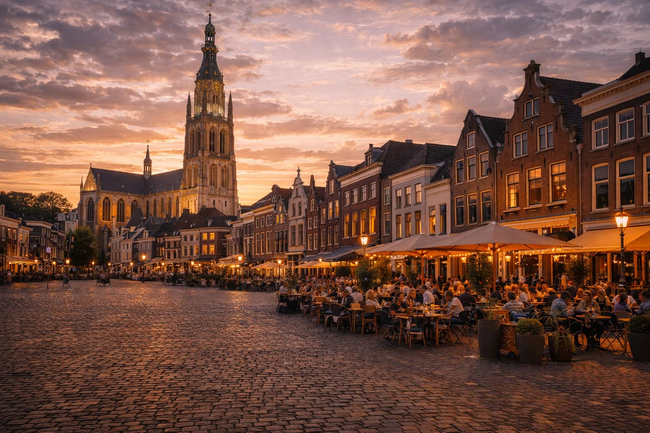La piazza centrale di Breda con la chiesa Grote Kerk