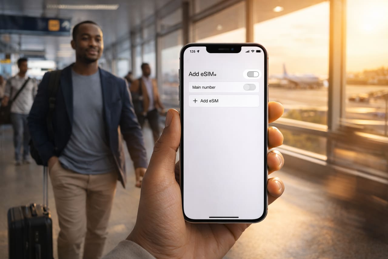 Verifica eSIM su iPhone all’aeroporto in Angola