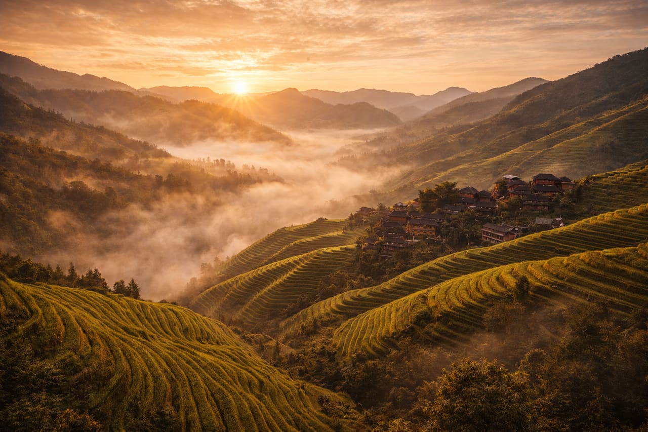 Le terrazze di riso di Longji tra le montagne della Cina