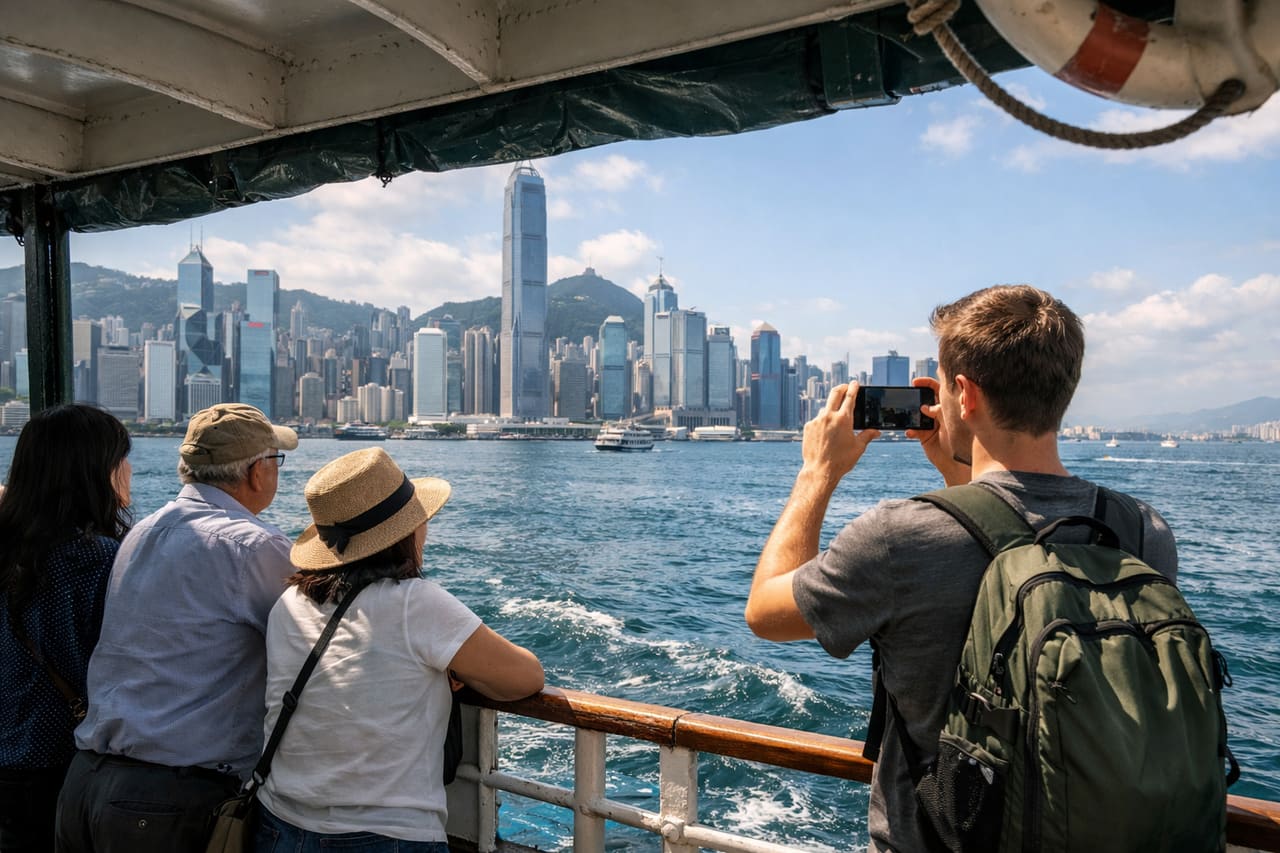 Il traghetto Star Ferry attraversa Victoria Harbour.