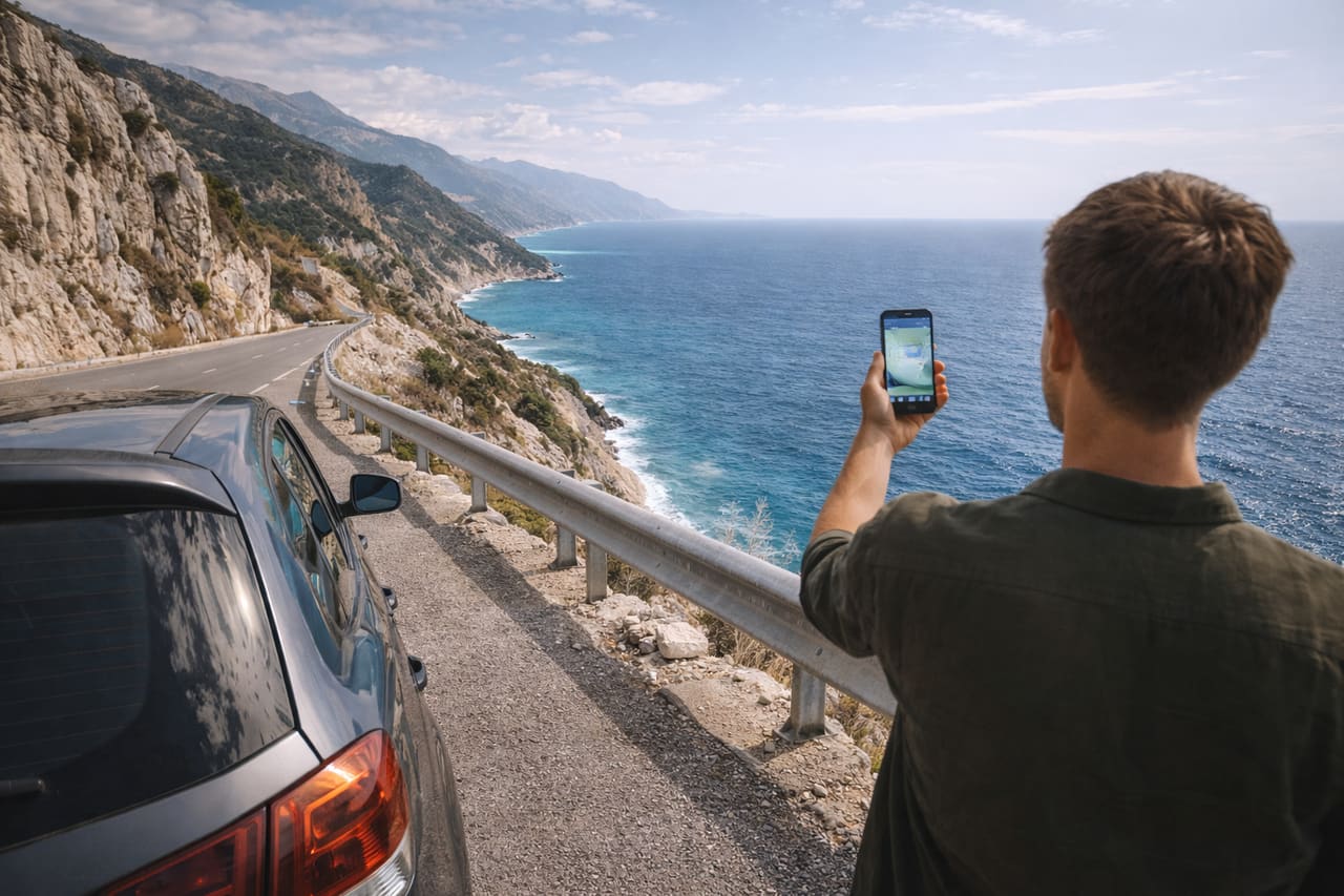 Strada costiera lungo il Mar Ionio in Albania