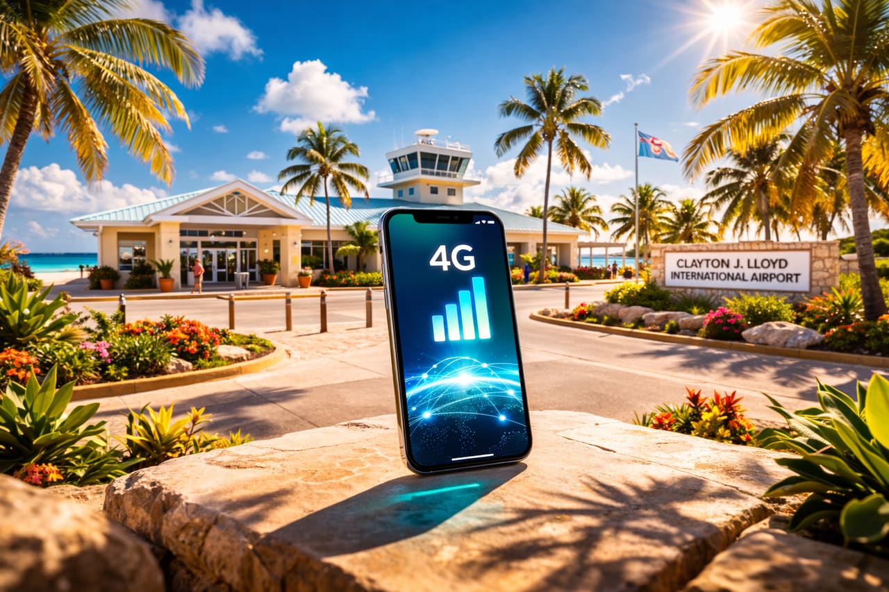 Aeroporto di Anguilla con eSIM attiva sullo smartphone
