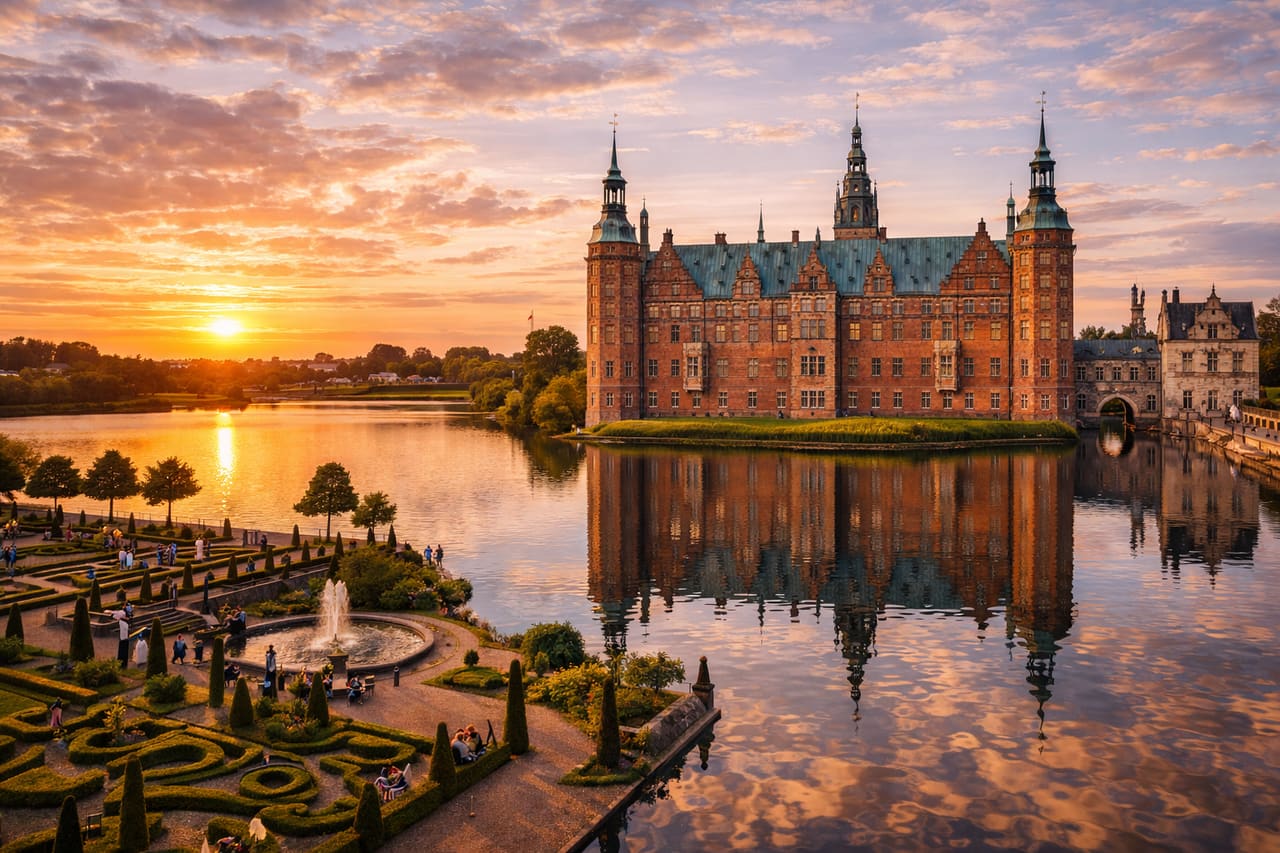 Castello di Frederiksborg sul lago in Danimarca