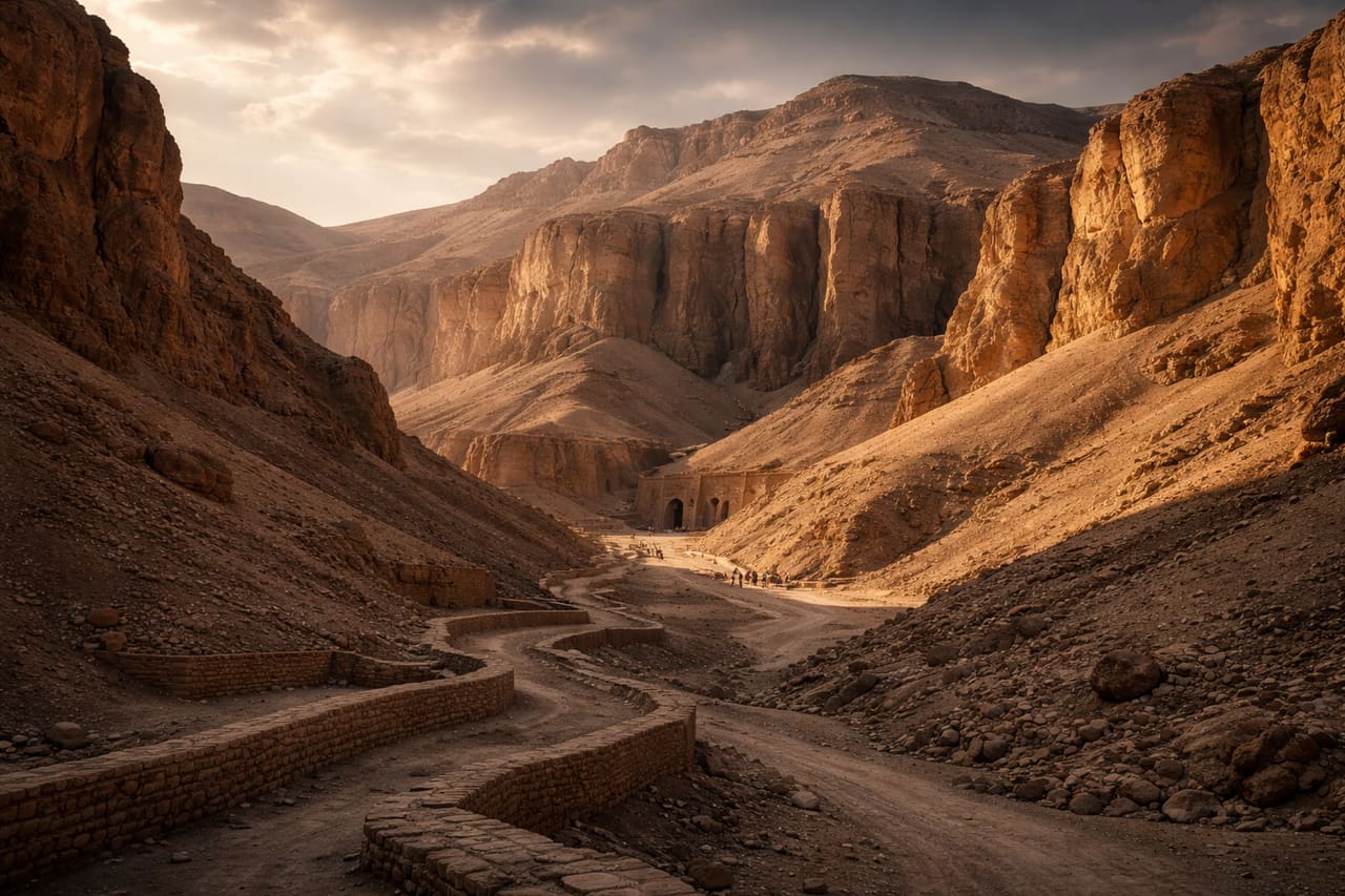 Valle dei Re a Luxor tra montagne desertiche e turisti all’ingresso delle tombe, internet per viaggiare tramite eSIM
