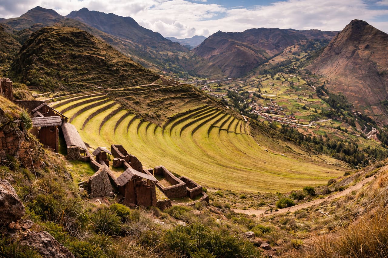 Pisac - kota kuno Inca dan tempat populer di Sacred Valley