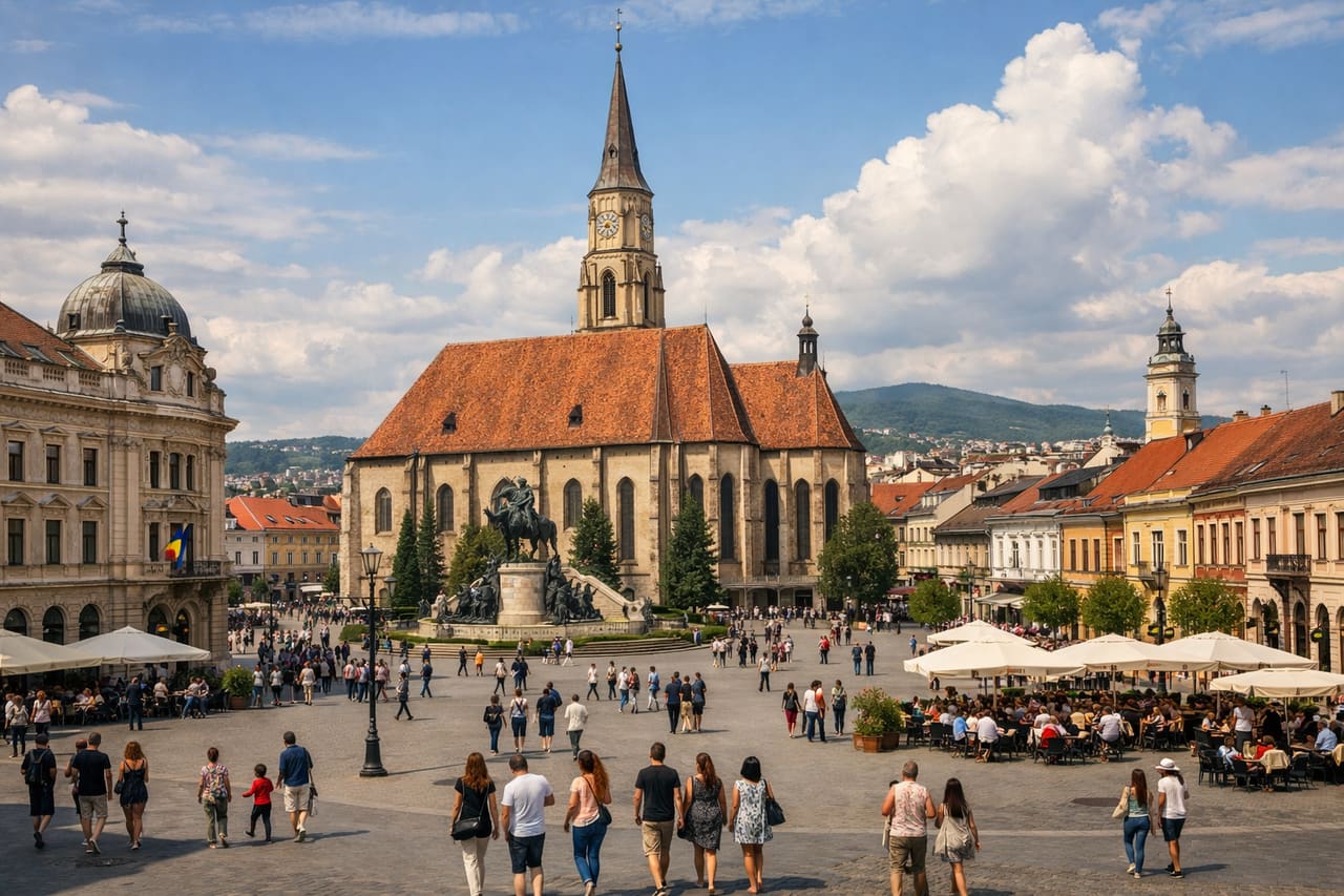 La piazza centrale di Cluj-Napoca.