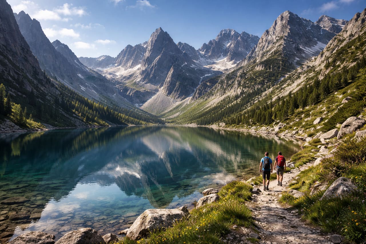I Monti Pirin e un lago alpino tra i paesaggi montani della Bulgaria