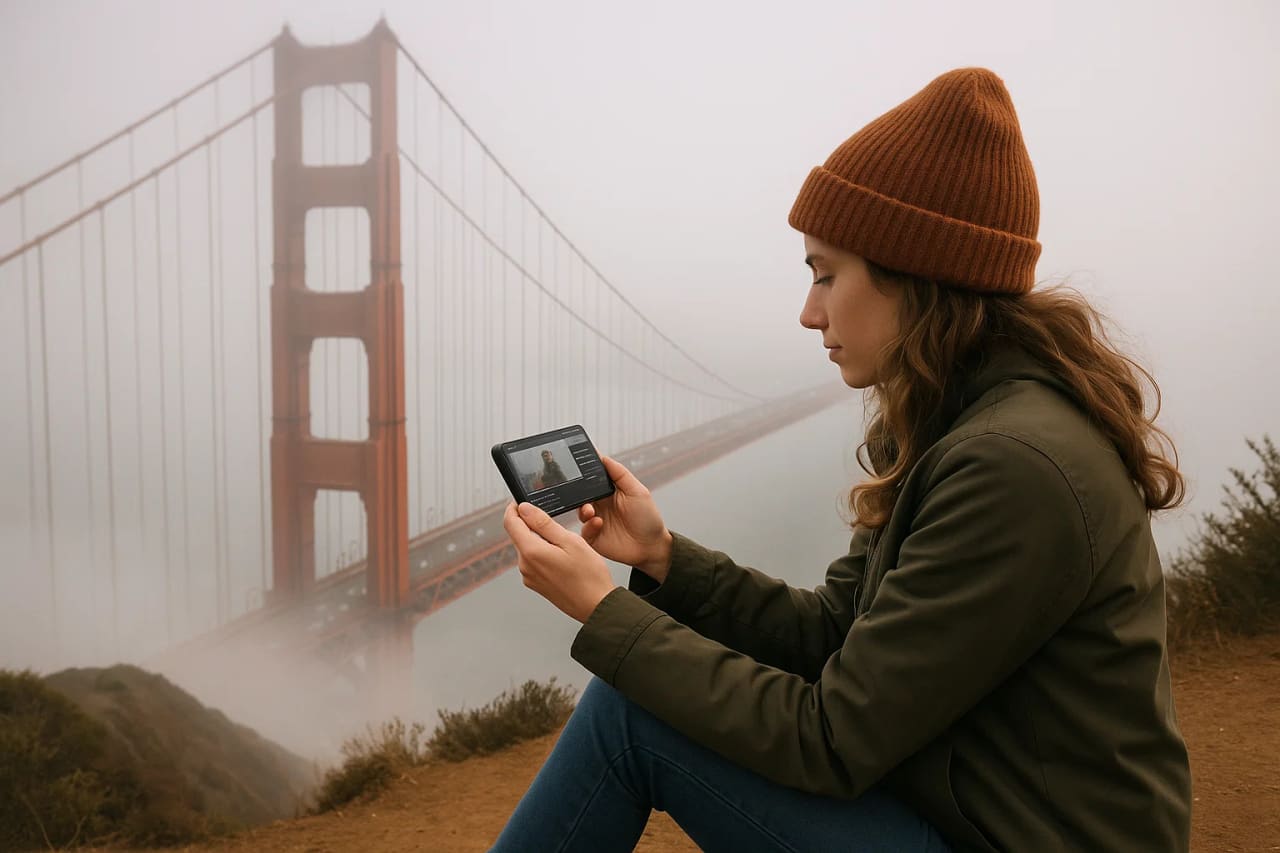 Pont Golden Gate amb una viatgera
