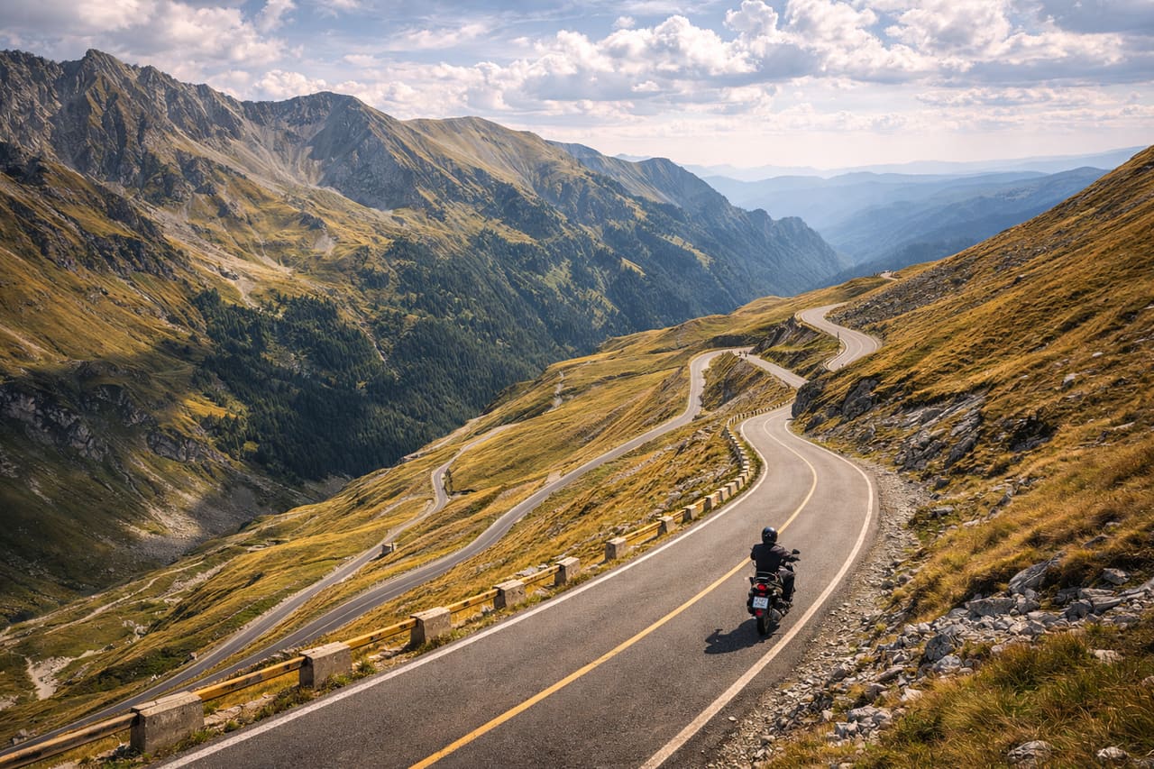 La strada di montagna Transalpina su un valico dei Carpazi.