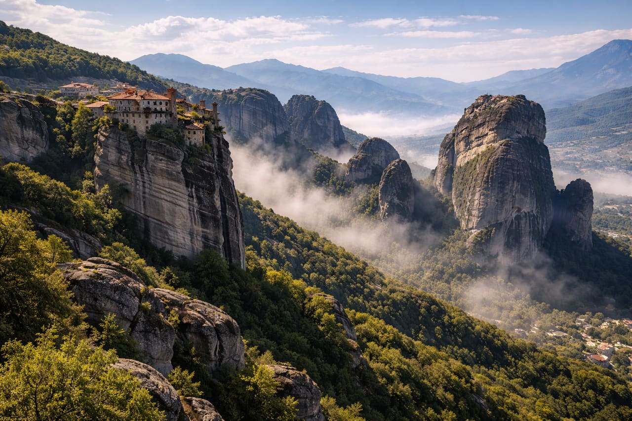 Monasteri delle Meteore sulle cime dei pilastri rocciosi