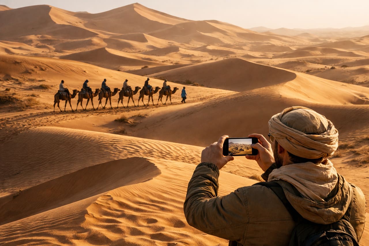 Dune sabbiose di Erg Chebbi nel deserto del Sahara in Marocco.