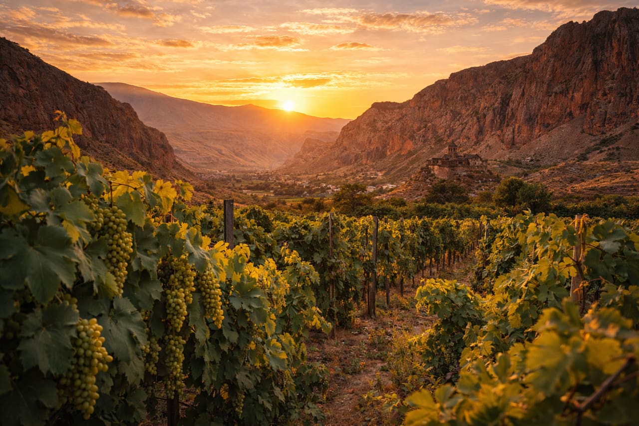 Vigneti di Areni sullo sfondo delle montagne