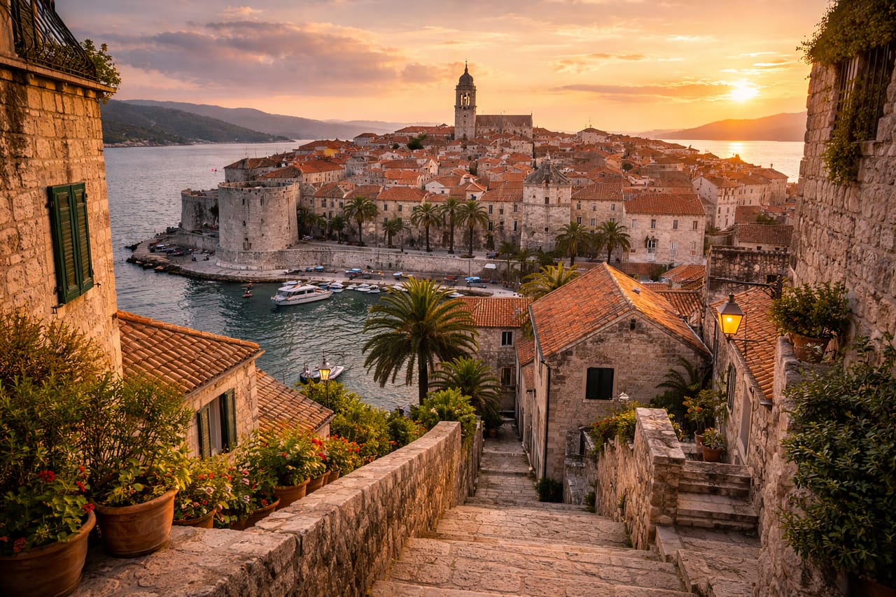 Die Altstadt von Korčula und die Festungsmauern