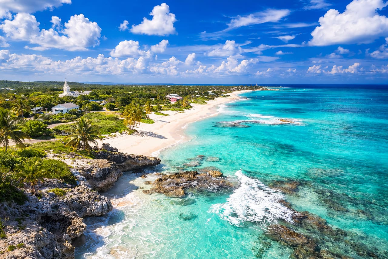 Costa dell’isola di San Salvador alle Bahamas.