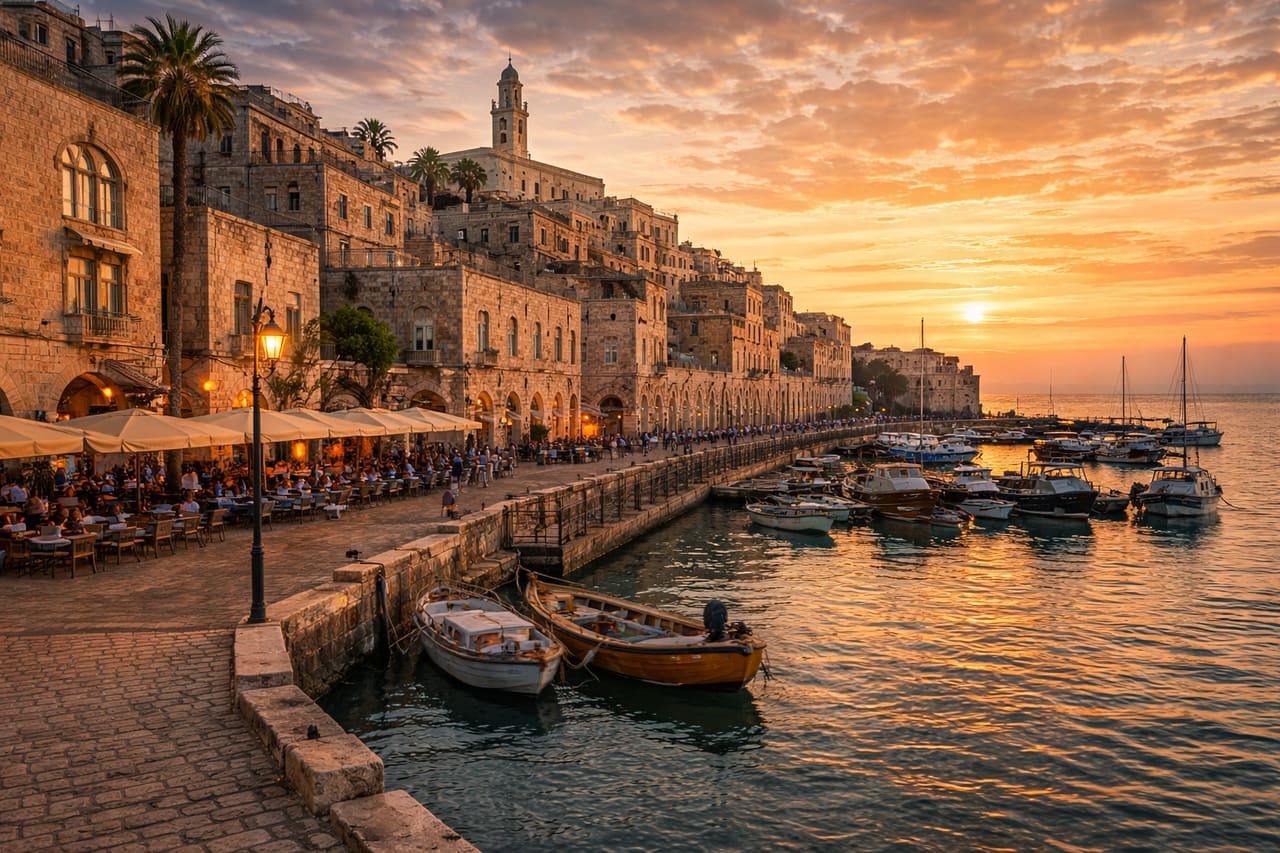 Il vecchio porto di Giaffa e le strade in pietra della città antica