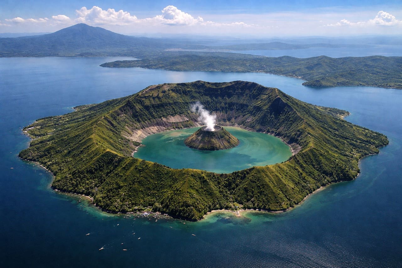 Il vulcano Taal nel lago sull’isola di Luzon, nelle Filippine.